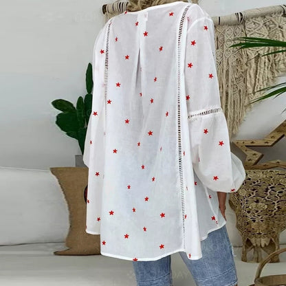 Openwork shirt with lace stitching