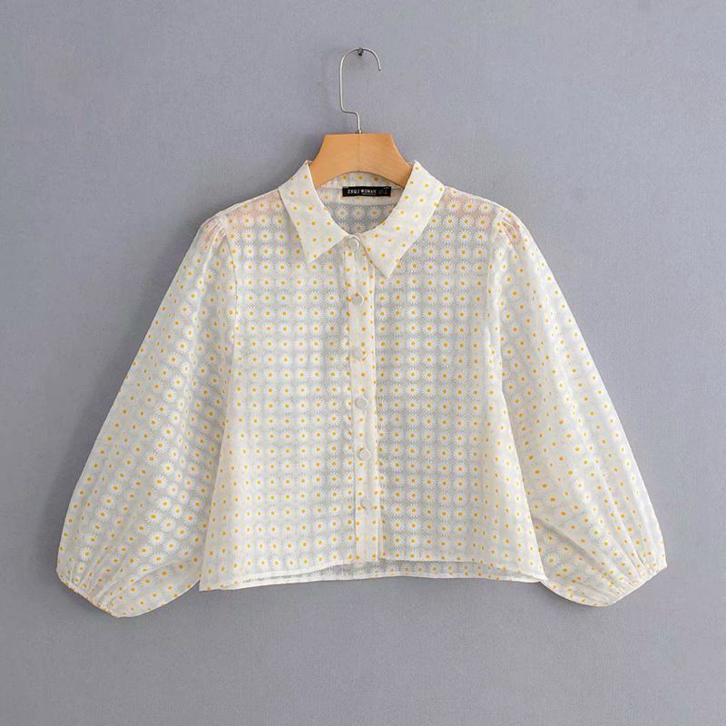 Sheer print tulle top shirt