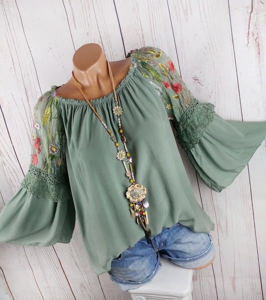 Splicing mesh embroidery shirt