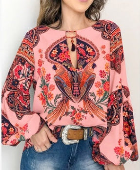 Round Neck Lantern Sleeve Shirt
