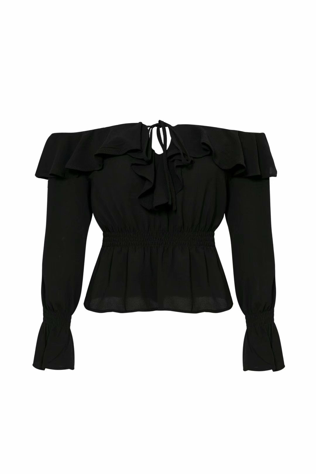 Lace-up shoulder ruffle shirt