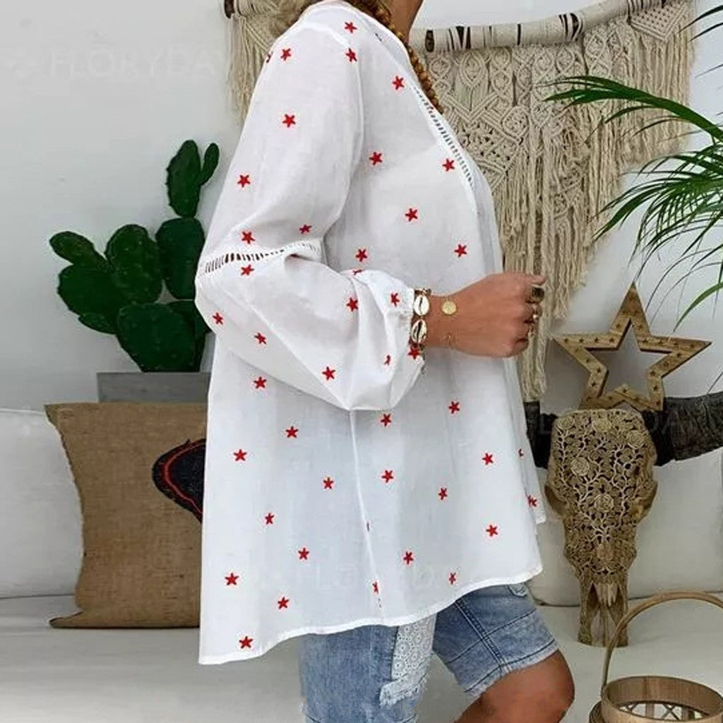 Openwork shirt with lace stitching