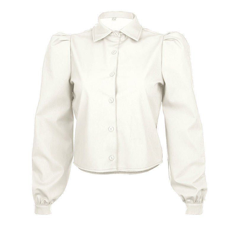 Lapel-breasted puff sleeve shirt