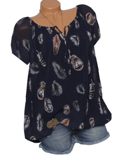 Feather printed V-neck shirt