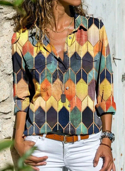 Printed lapel casual shirt