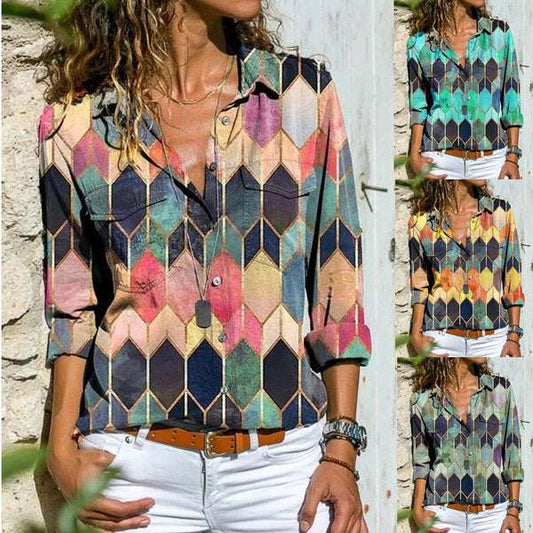 Printed lapel casual shirt