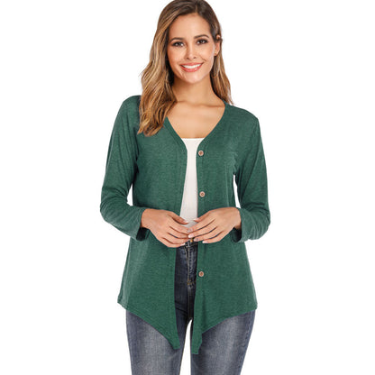 Women's V-neck Button Long-sleeved Cardigan T-shirt Bottoming Shirt