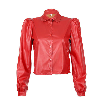 Lapel-breasted puff sleeve shirt