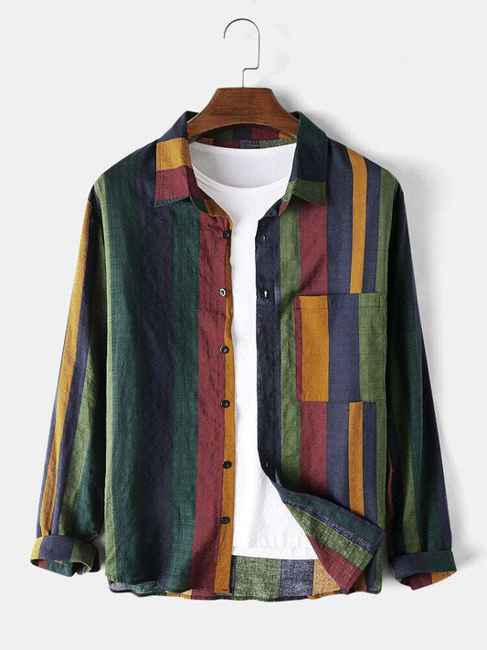 Linen contrast striped shirt