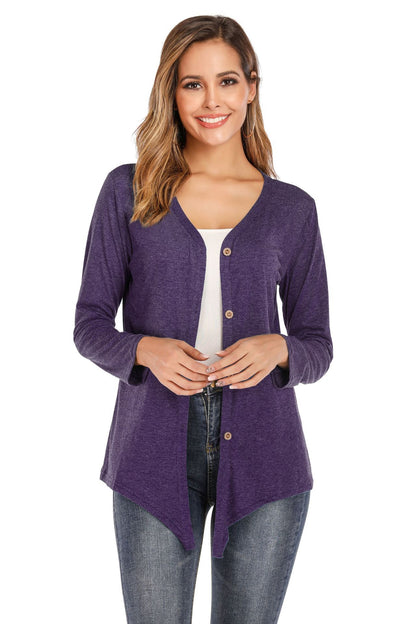 Women's V-neck Button Long-sleeved Cardigan T-shirt Bottoming Shirt
