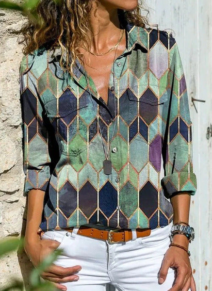 Printed lapel casual shirt