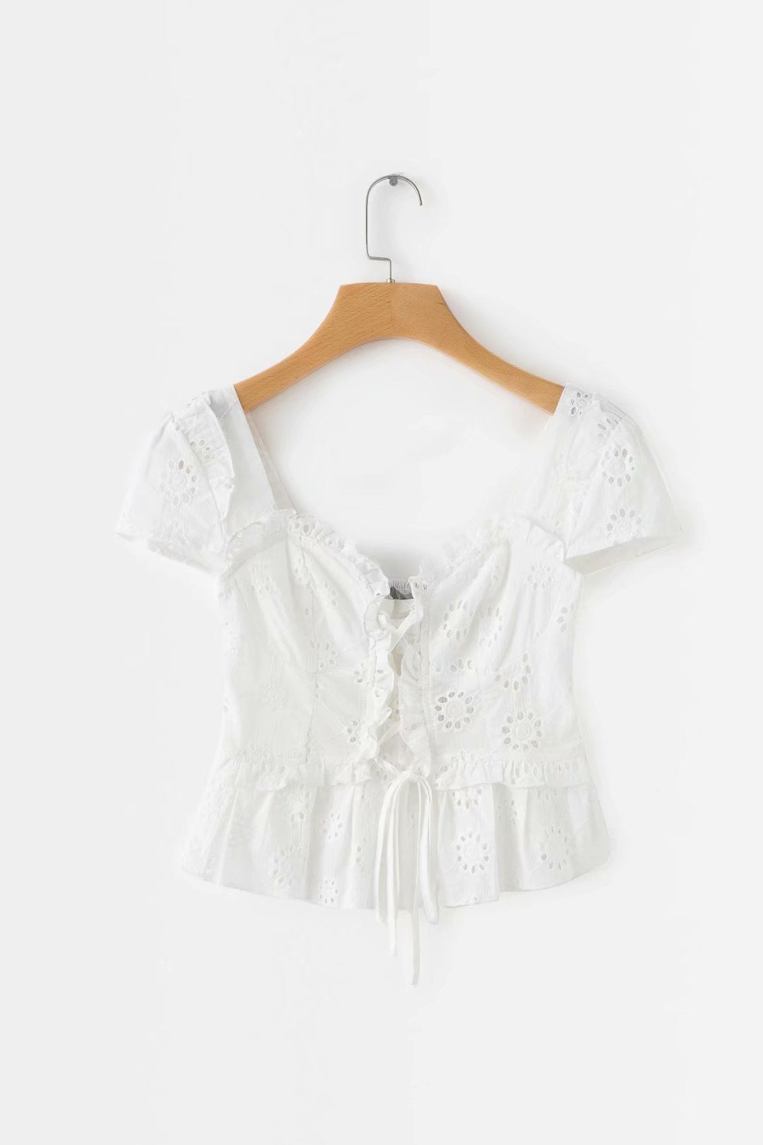 Openwork lace-up shirt top