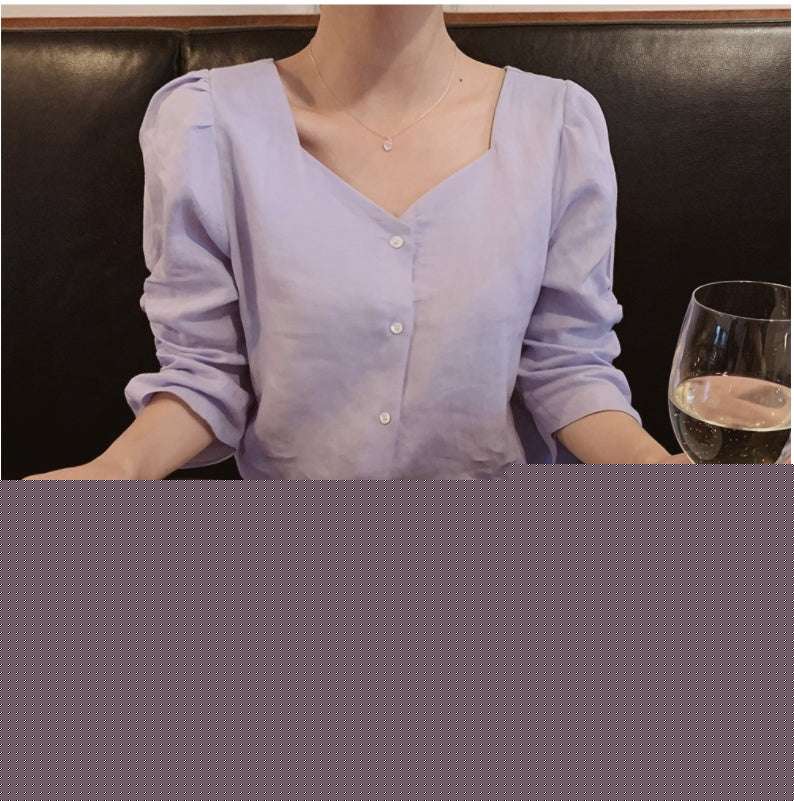 French retro square collar shirt