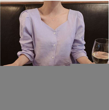 French retro square collar shirt