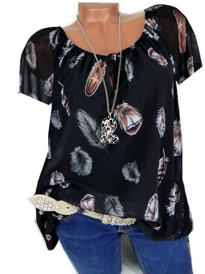 Feather printed V-neck shirt