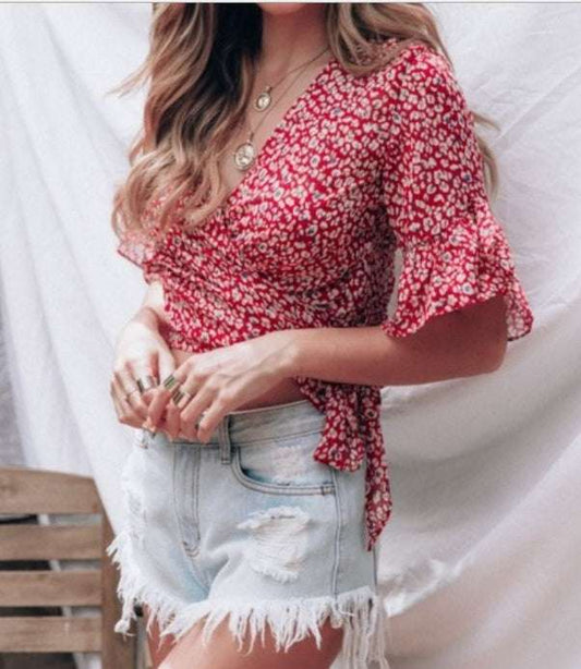 Small floral lace chiffon shirt