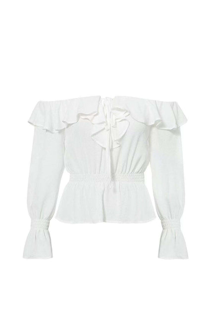 Lace-up shoulder ruffle shirt