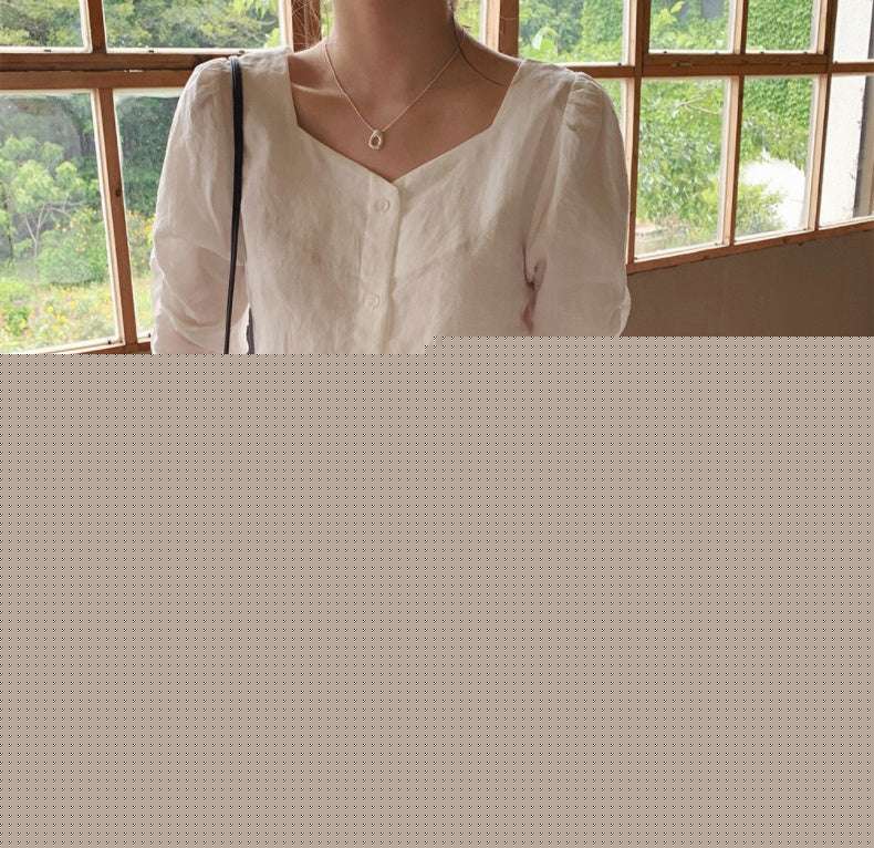 French retro square collar shirt