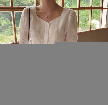French retro square collar shirt