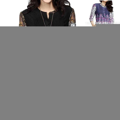 Beauty Clothing Printed Round Neck Pleated 34 Sleeve Top T-shirt Shirt