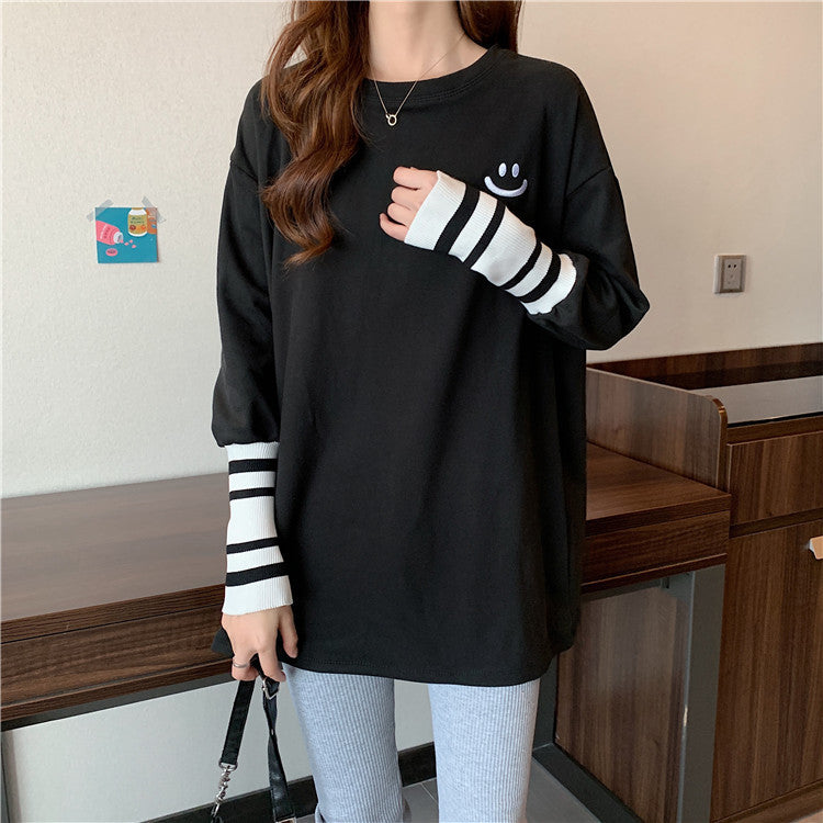 Women's Loose Design Mid-length Print Innerwear Bottoming Shirt Top T-shirt