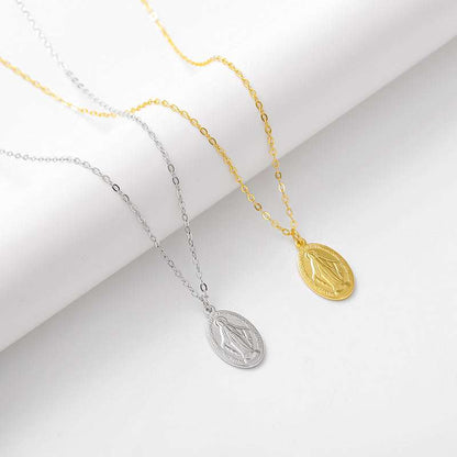 Gilded Virgin Mary necklace for women 925 sterling silver Virgin Mary coin collarbone chain