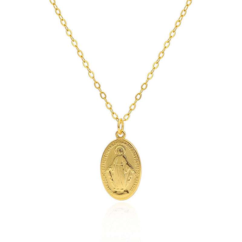 Gilded Virgin Mary necklace for women 925 sterling silver Virgin Mary coin collarbone chain