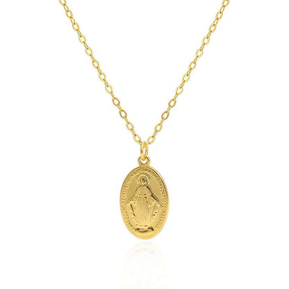Gilded Virgin Mary necklace for women 925 sterling silver Virgin Mary coin collarbone chain