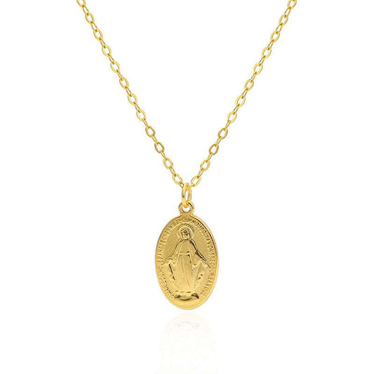 Gilded Virgin Mary necklace for women 925 sterling silver Virgin Mary coin collarbone chain