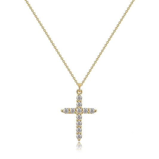 Stainless Steel Plated Genuine Gold Cross Pendant Necklace Full of Zircon Platinum 18K Gold Cross Necklace for Women