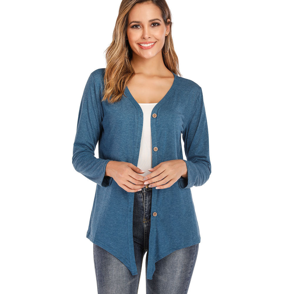 Women's V-neck Button Long-sleeved Cardigan T-shirt Bottoming Shirt