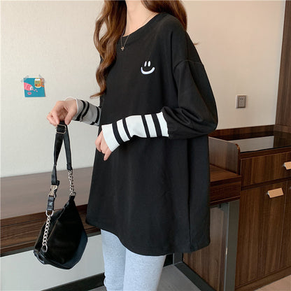 Women's Loose Design Mid-length Print Innerwear Bottoming Shirt Top T-shirt
