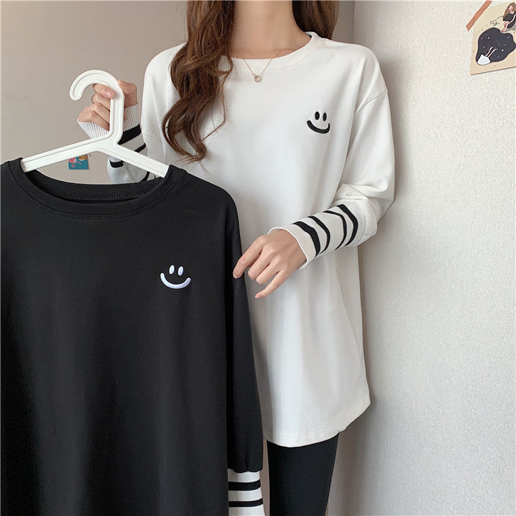 Women's Loose Design Mid-length Print Innerwear Bottoming Shirt Top T-shirt