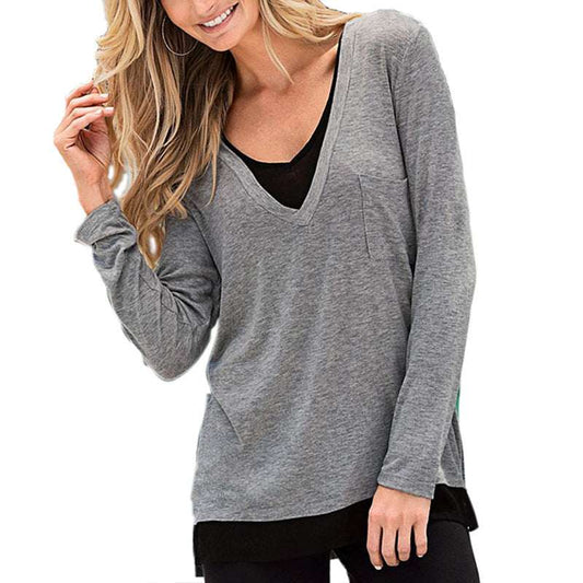 Skinny Bottoming Shirt All-Match Fake Two-Piece Blouse T-Shirt