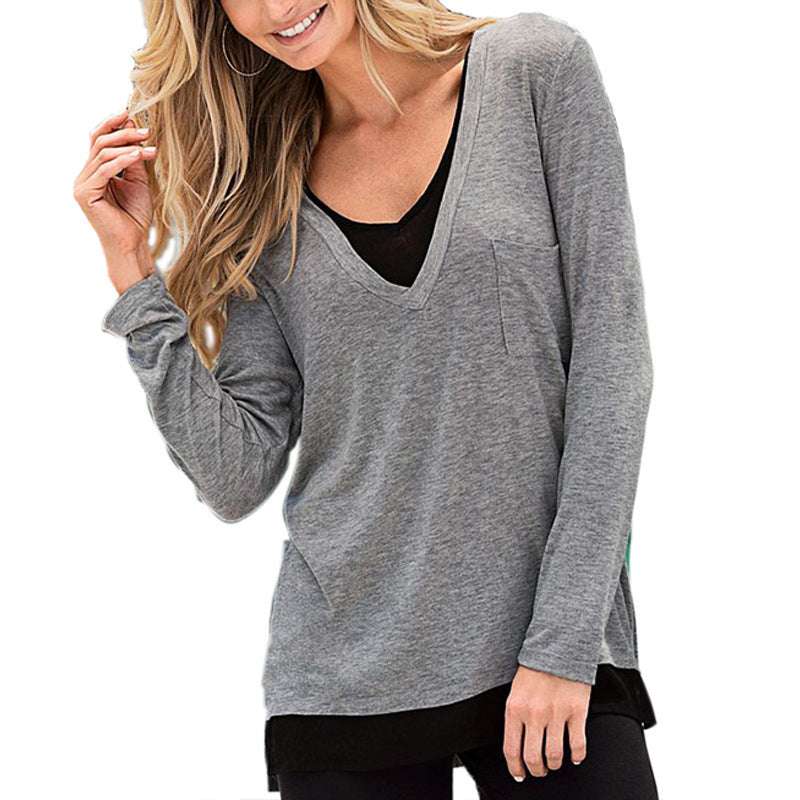 Skinny Bottoming Shirt All-Match Fake Two-Piece Blouse T-Shirt