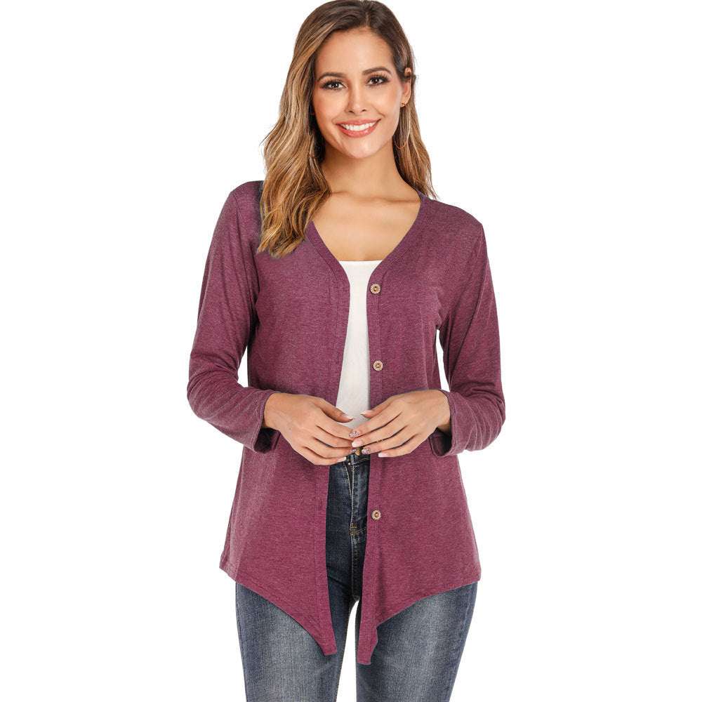 Women's V-neck Button Long-sleeved Cardigan T-shirt Bottoming Shirt